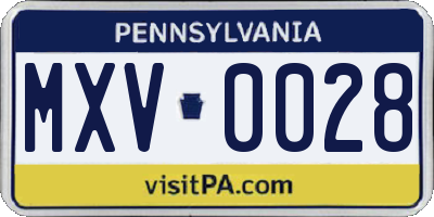 PA license plate MXV0028