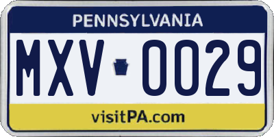 PA license plate MXV0029