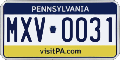 PA license plate MXV0031