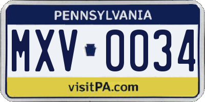 PA license plate MXV0034