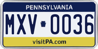 PA license plate MXV0036