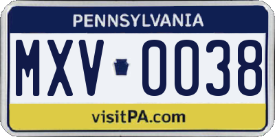 PA license plate MXV0038
