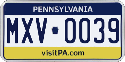 PA license plate MXV0039