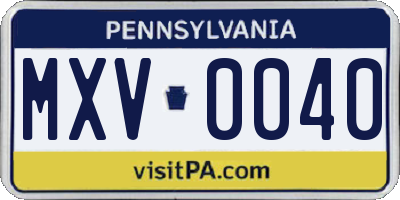PA license plate MXV0040