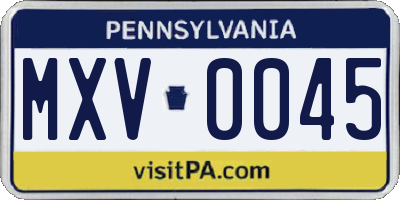 PA license plate MXV0045