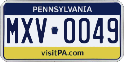 PA license plate MXV0049