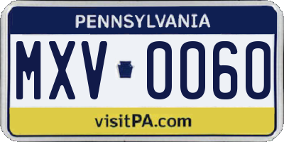 PA license plate MXV0060