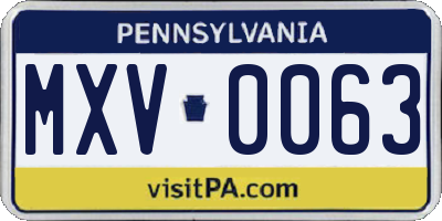 PA license plate MXV0063