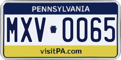 PA license plate MXV0065