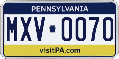 PA license plate MXV0070
