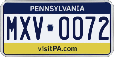 PA license plate MXV0072