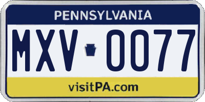 PA license plate MXV0077