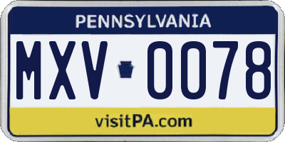 PA license plate MXV0078