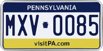 PA license plate MXV0085