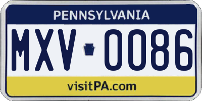 PA license plate MXV0086