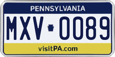 PA license plate MXV0089