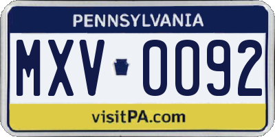 PA license plate MXV0092