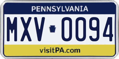 PA license plate MXV0094