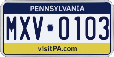 PA license plate MXV0103