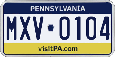 PA license plate MXV0104