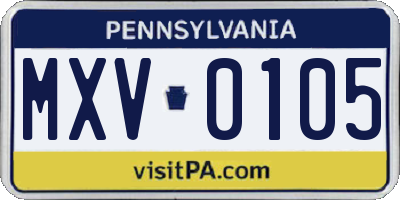 PA license plate MXV0105