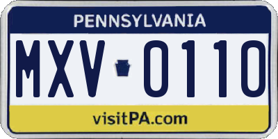 PA license plate MXV0110
