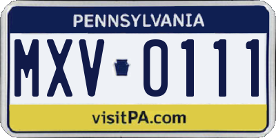 PA license plate MXV0111