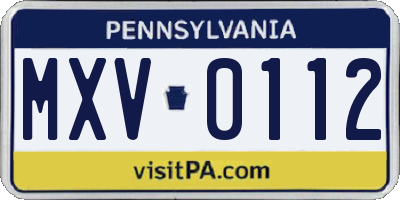 PA license plate MXV0112
