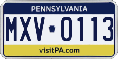 PA license plate MXV0113