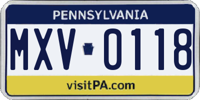 PA license plate MXV0118