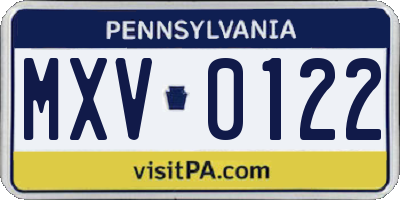 PA license plate MXV0122