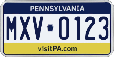 PA license plate MXV0123