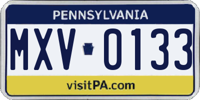 PA license plate MXV0133