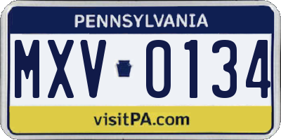 PA license plate MXV0134