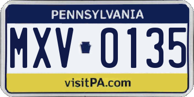 PA license plate MXV0135