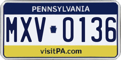 PA license plate MXV0136