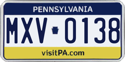 PA license plate MXV0138