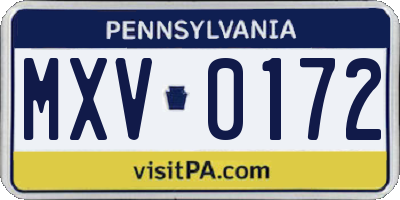 PA license plate MXV0172