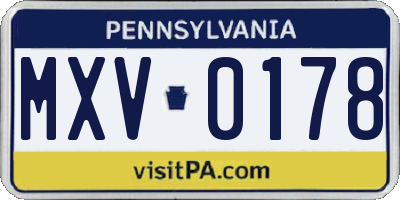 PA license plate MXV0178