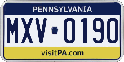 PA license plate MXV0190