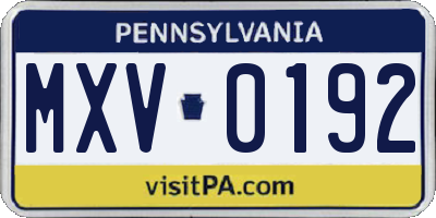 PA license plate MXV0192