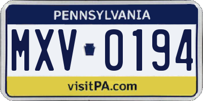 PA license plate MXV0194