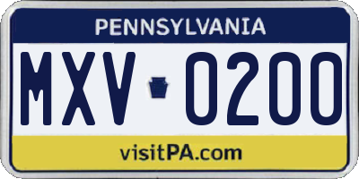 PA license plate MXV0200