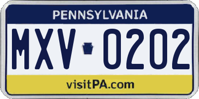 PA license plate MXV0202
