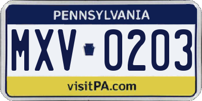 PA license plate MXV0203