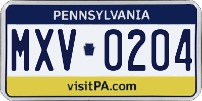 PA license plate MXV0204