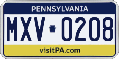 PA license plate MXV0208