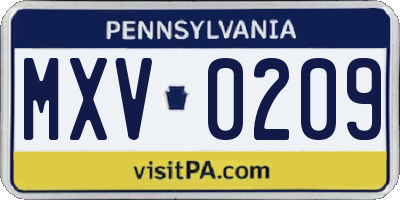 PA license plate MXV0209