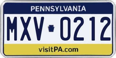 PA license plate MXV0212
