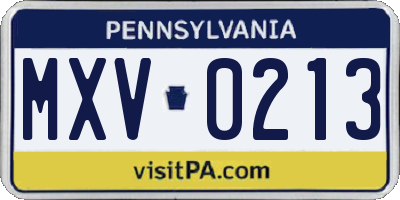 PA license plate MXV0213